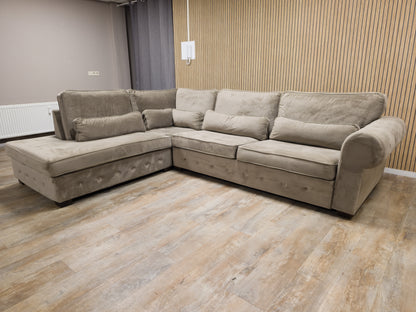 PRACHTIGE LUXE TAUPE SUEDE Hoekbank - NIEUWESTAAT !!!!
