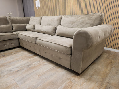 PRACHTIGE LUXE TAUPE SUEDE Hoekbank - NIEUWESTAAT !!!!