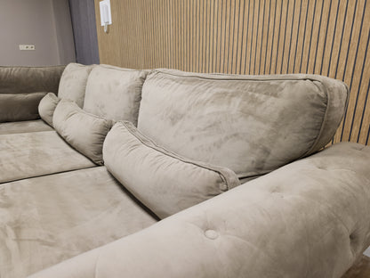 PRACHTIGE LUXE TAUPE SUEDE Hoekbank - NIEUWESTAAT !!!!