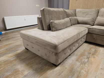 PRACHTIGE LUXE TAUPE SUEDE Hoekbank - NIEUWESTAAT !!!!