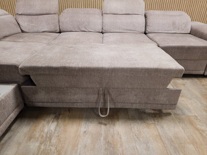 Zeer Mooi Groot Taupe Velvet Hoekbank met Slaapfunctie