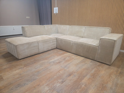 PRACHTIG Beige RIBSTOF Hoekbank