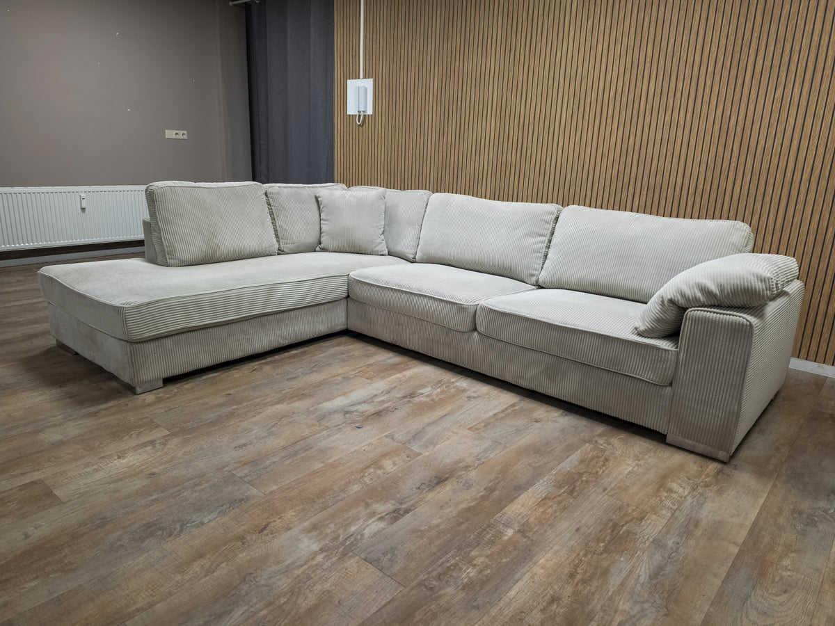 Z.G.A.N Prachtige Licht Beige Ribstof Hoekbank