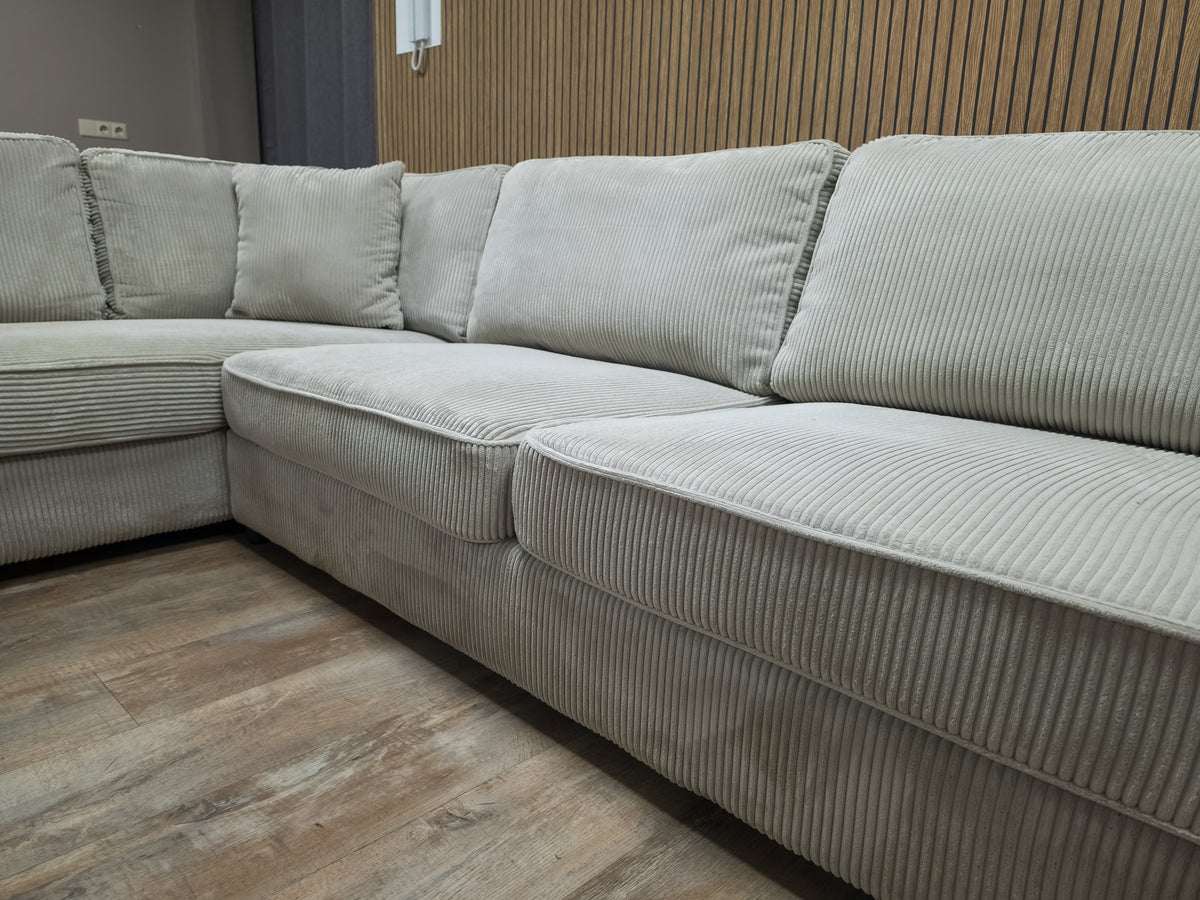 Z.G.A.N Prachtige Licht Beige Ribstof Hoekbank