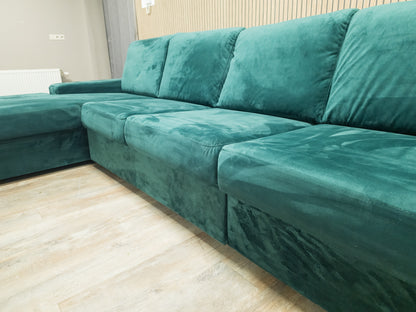 Z.G.A.N Groene Velvet Hoekbank met SLAAPFUNCTIE