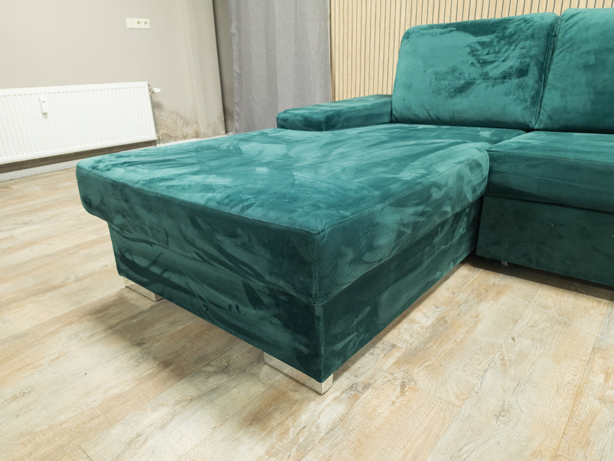 Z.G.A.N Groene Velvet Hoekbank met SLAAPFUNCTIE