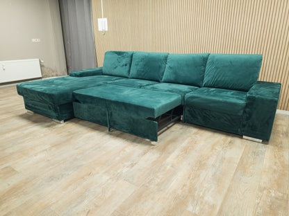 Z.G.A.N Groene Velvet Hoekbank met SLAAPFUNCTIE