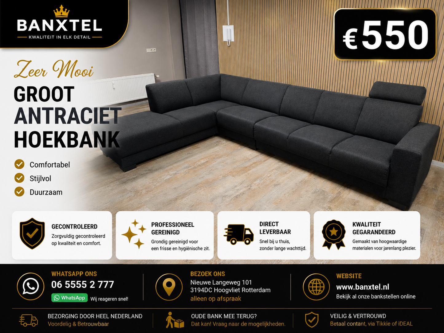 Zeer Mooie Groot Antraciet Hoekbank